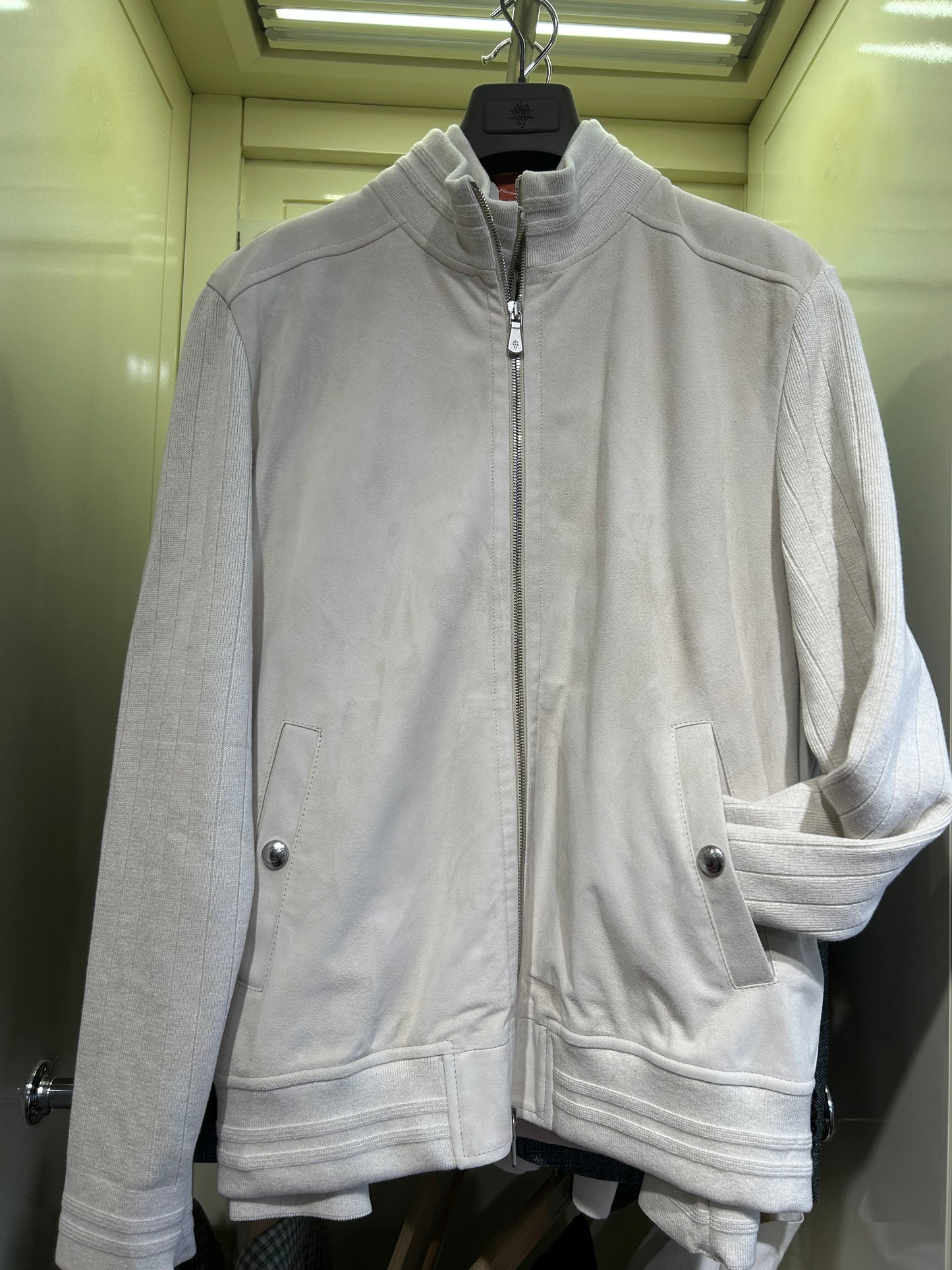 Beige Leather Bomber Jacket