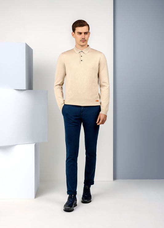 Beige Long Sleeve Polo