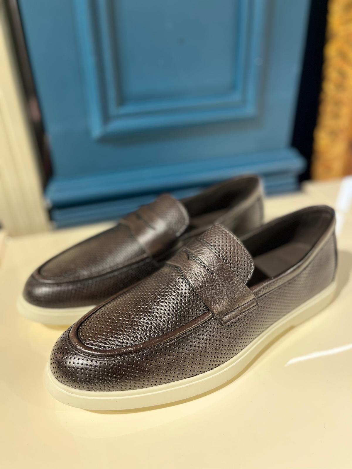 Dark Brown Perforated Loafers