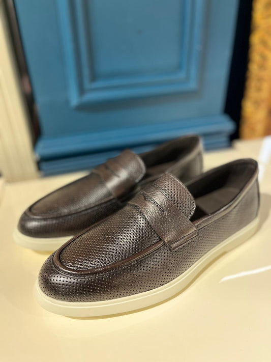 Dark Brown Perforated Loafers