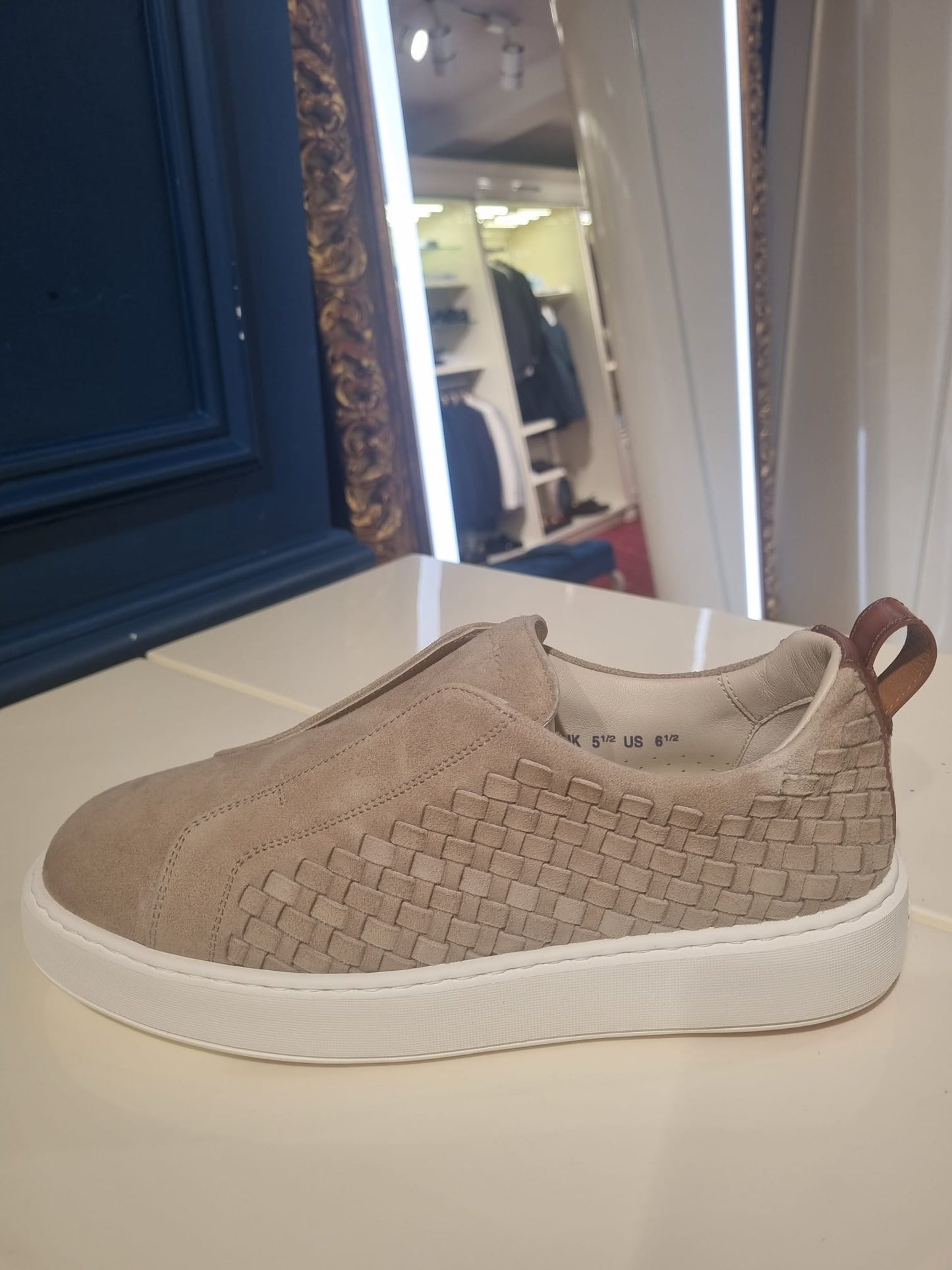 Beige Woven Suede Sneakers
