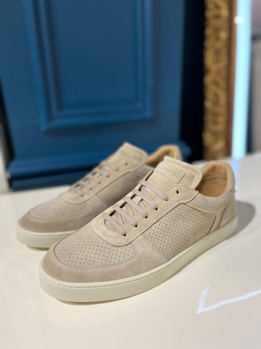 Beige Suede Perforated Sneakers