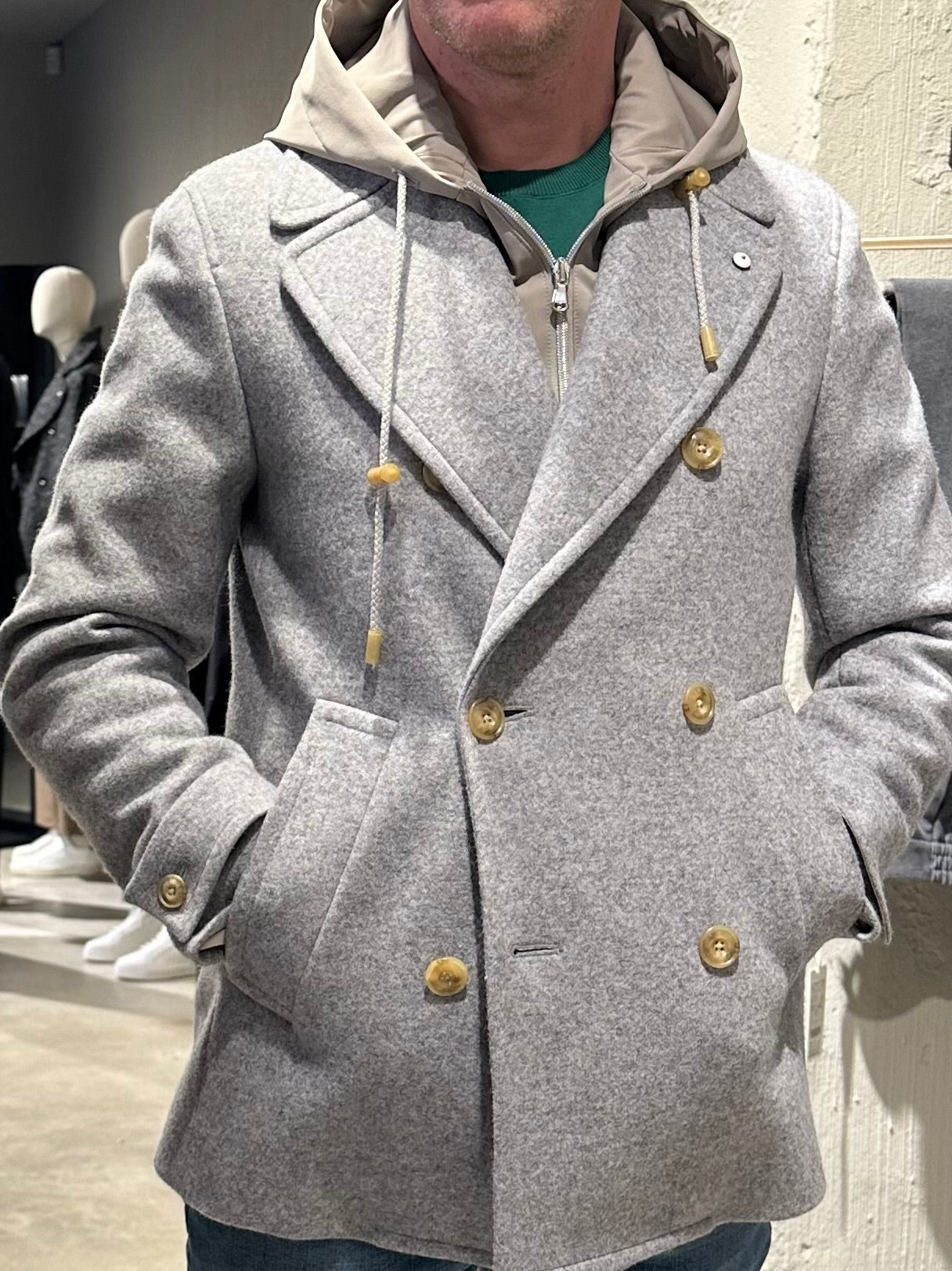 Navy DB Coat With Hoodie