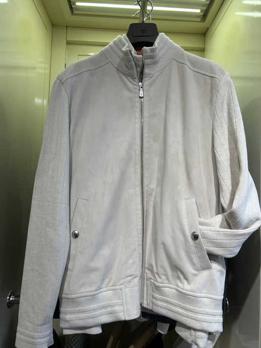 Beige Leather Bomber Jacket