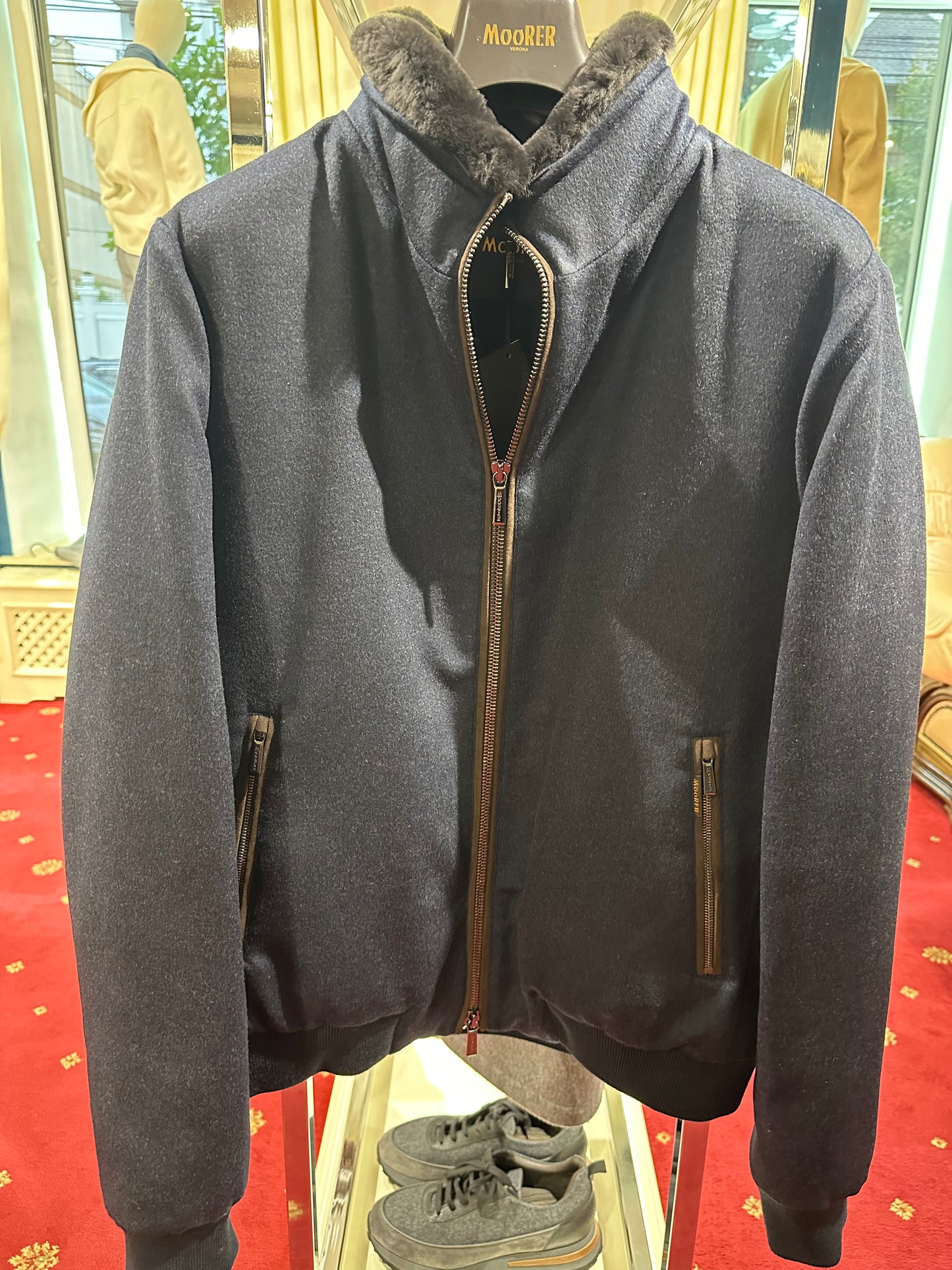 Navy Bomber Jacket With Fur
