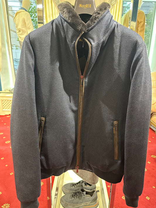 Navy Bomber Jacket With Fur