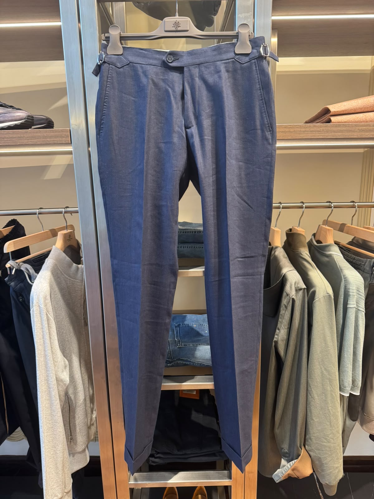 Men's Navy Linen & Virgin Wool Como Trousers