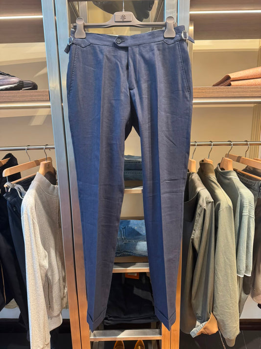 Men's Navy Linen & Virgin Wool Como Trousers